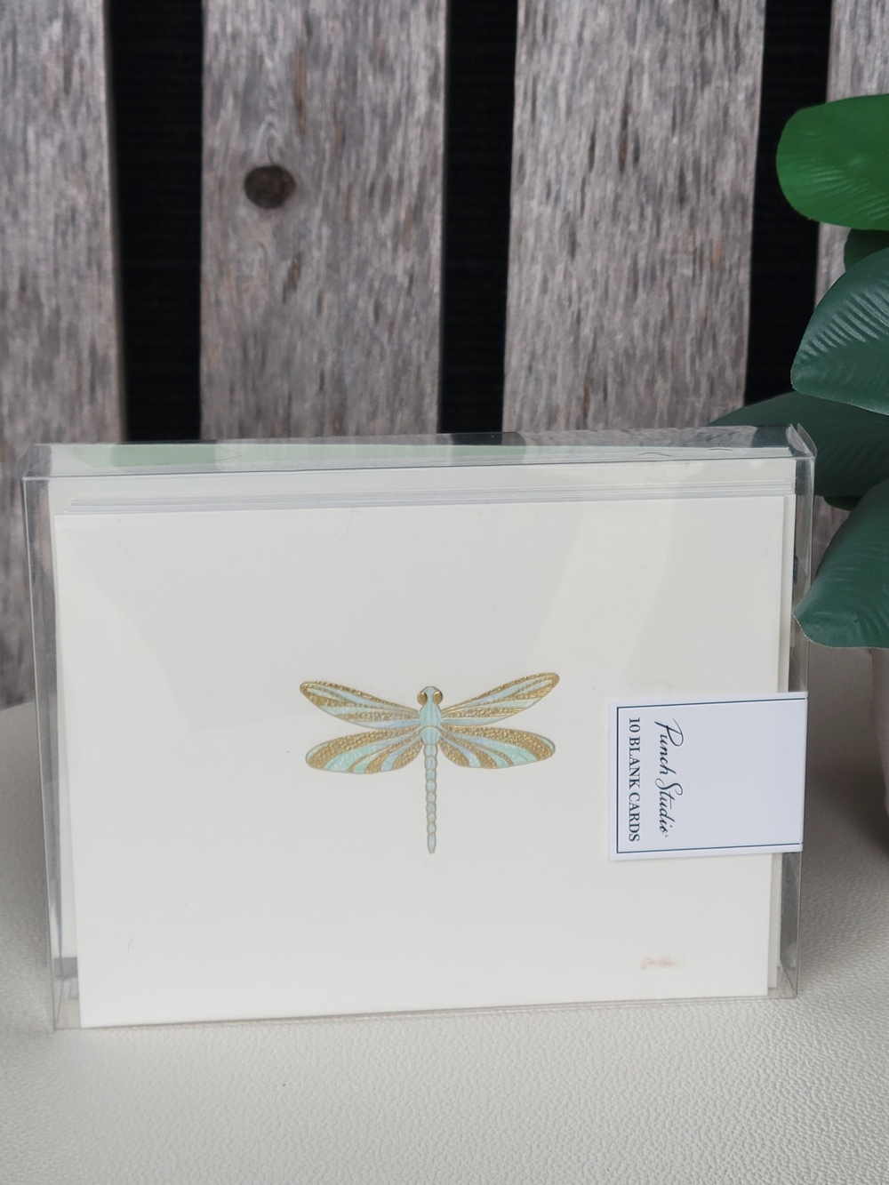 Gold & Mint Dragonfly Note Cards - Punch Studio 10 Pack
